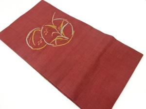 未使用品　手織り紬相良刺繍稲穂に丸文模様名古屋帯